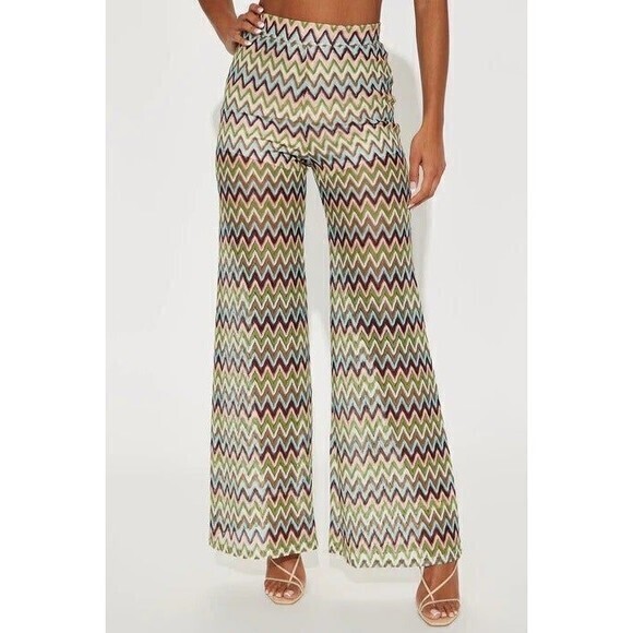 Beivy Green Crochet Wide Leg Pant Size Small‎ RefM036 - Picture 2 of 8